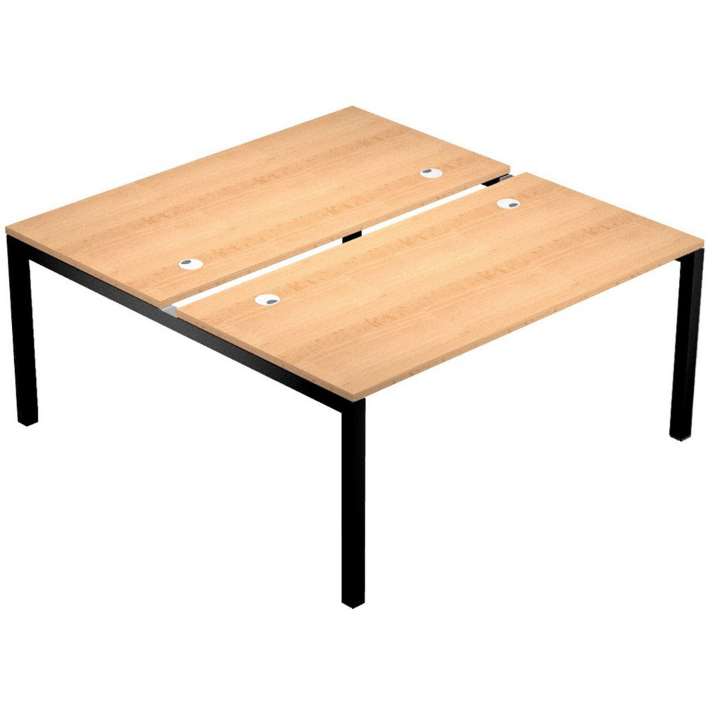 Bureau droit partag 2 postes Eminence - L.140 x P.165 cm - Plateau Htre - Pieds Noir