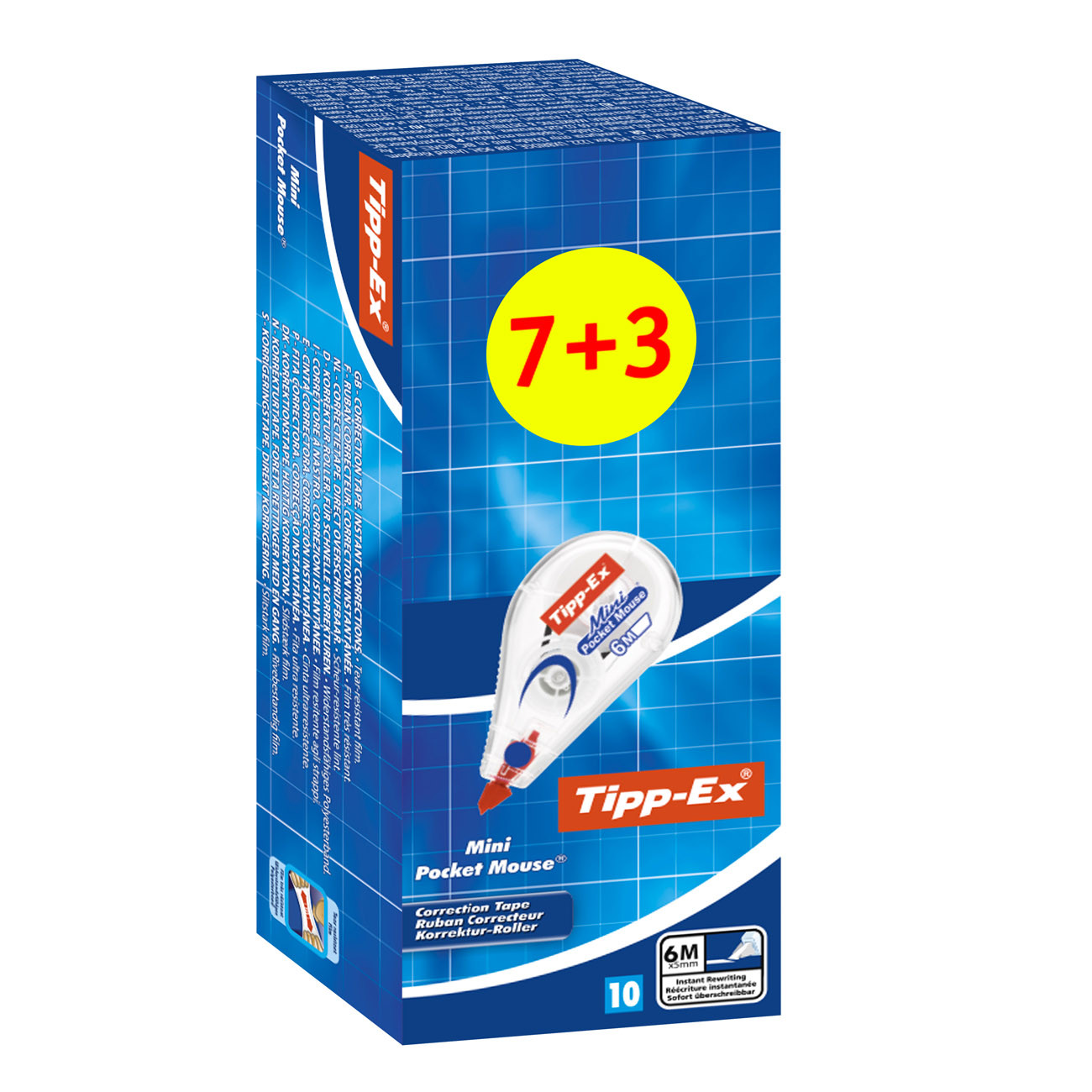Tipp-Ex Mini Pocket Mouse Rubans Correcteurs - 6 m x 5 mm Blanc translucide - Pack 7 + 3