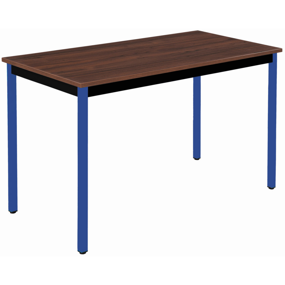 Table Polyvalente rectangle - L.120 x P.60 cm - Plateau Noyer - Pieds Bleu
