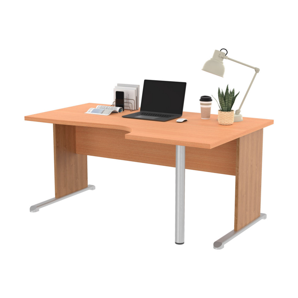 Bureau d'angle compact retour  droite Pronto Bois - L.160 x P.100 cm - Plateau Htre - Pieds L Aulne