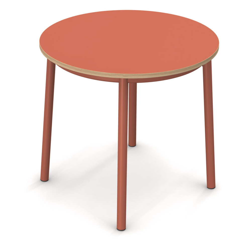 Sokoa Table de restauration ronde Klik H. 74 cm - Plateau Corail - Pieds Corail
