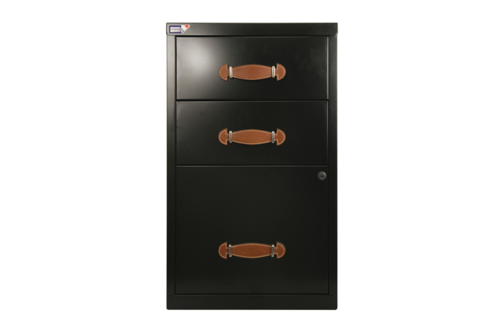 Caisson mtal James 3 tiroirs - Poignes simili cuir - Noir