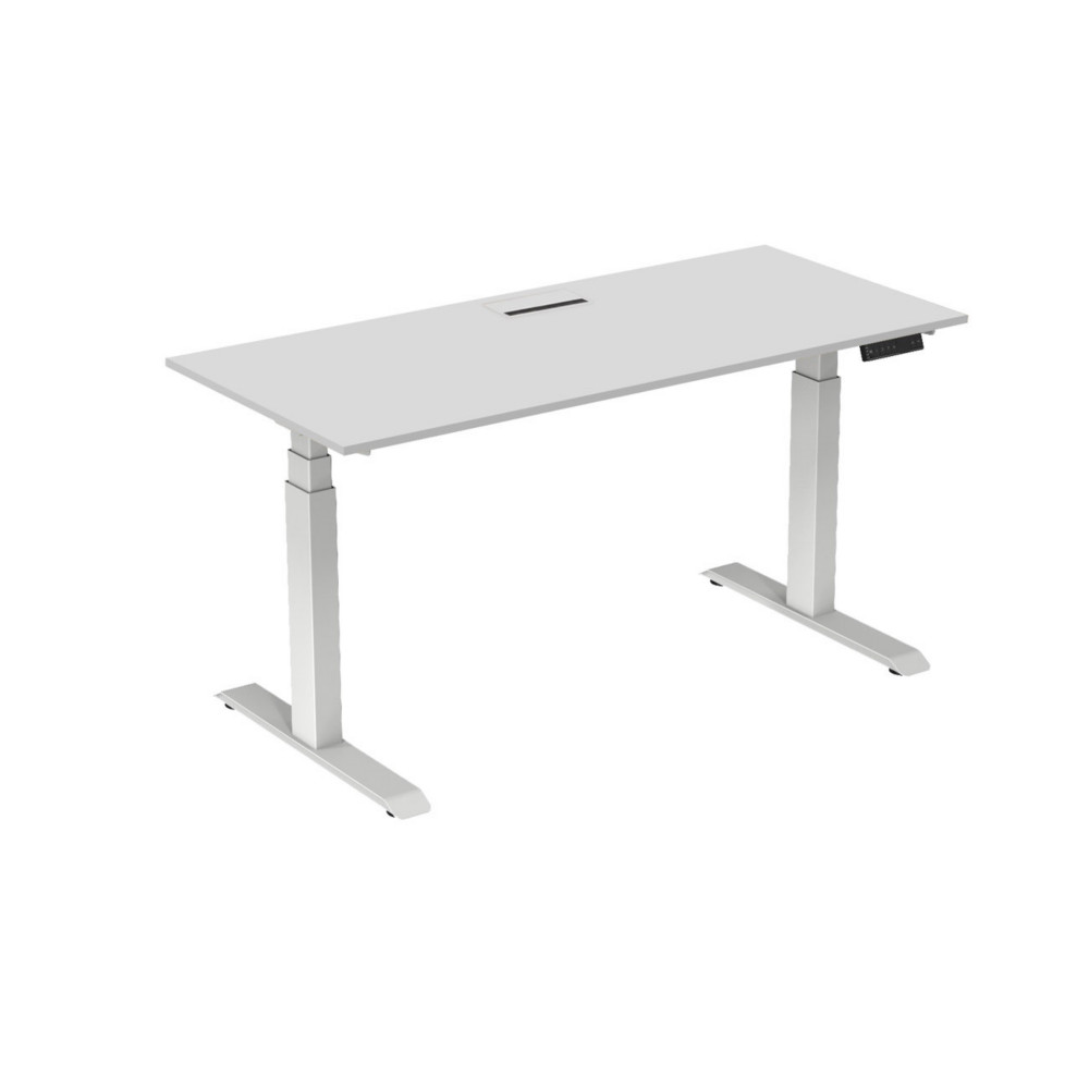 Bureau assis-debout Activ'o - Rglage lectrique en hauteur - L.180 x P.80 cm - Plateau Blanc avec top access - Pieds mtal Blanc