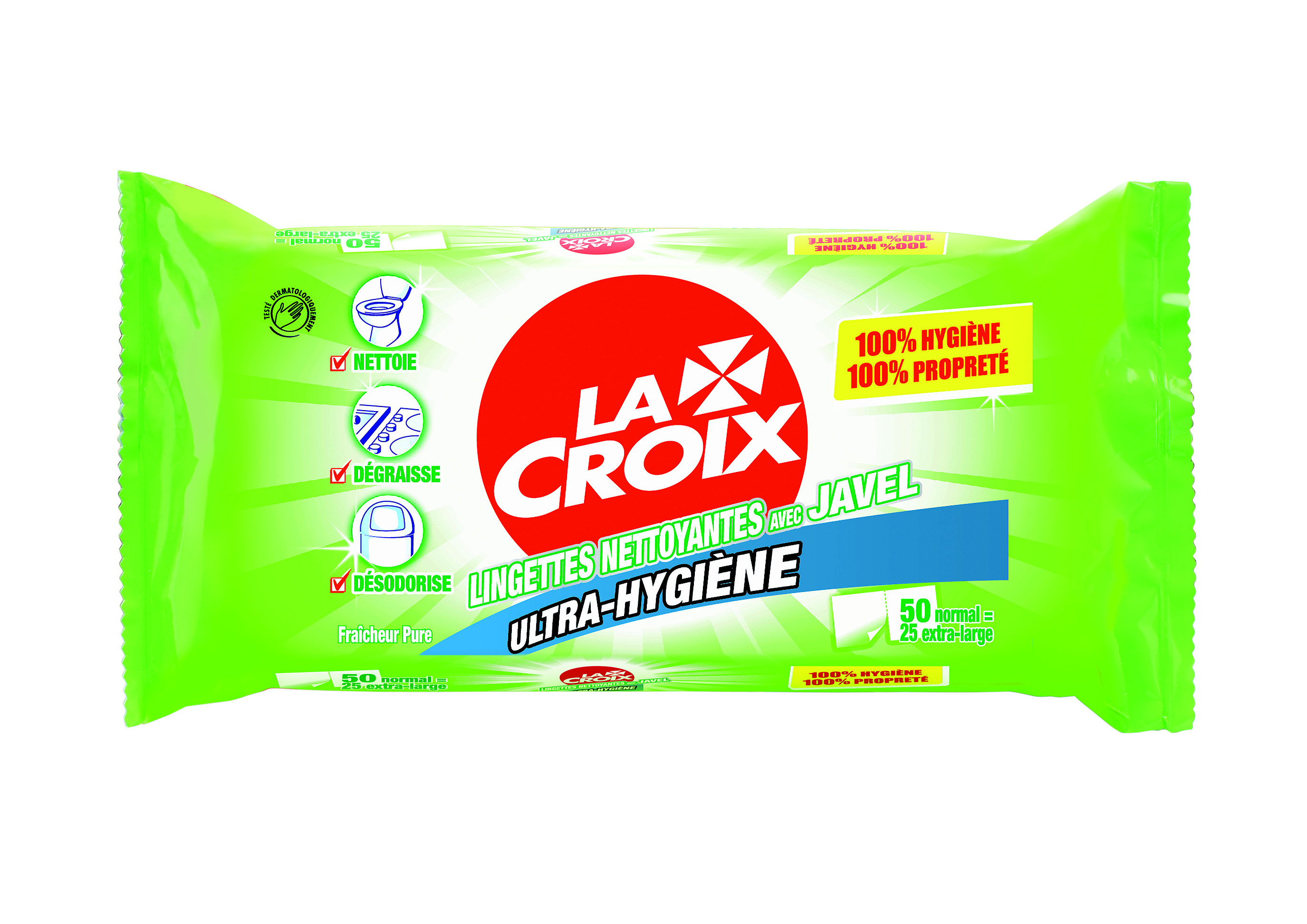 La Croix Lingettes nettoyantes avec Javel Ultra-hygiène - Paquet de 50