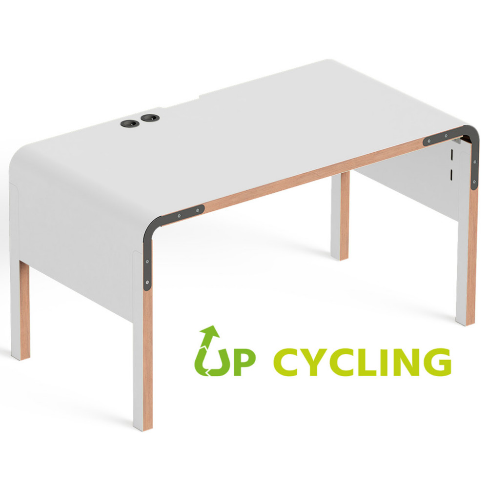 Bureau upcycl Dedo L.120 x P.70 cm - Blanc bord bois