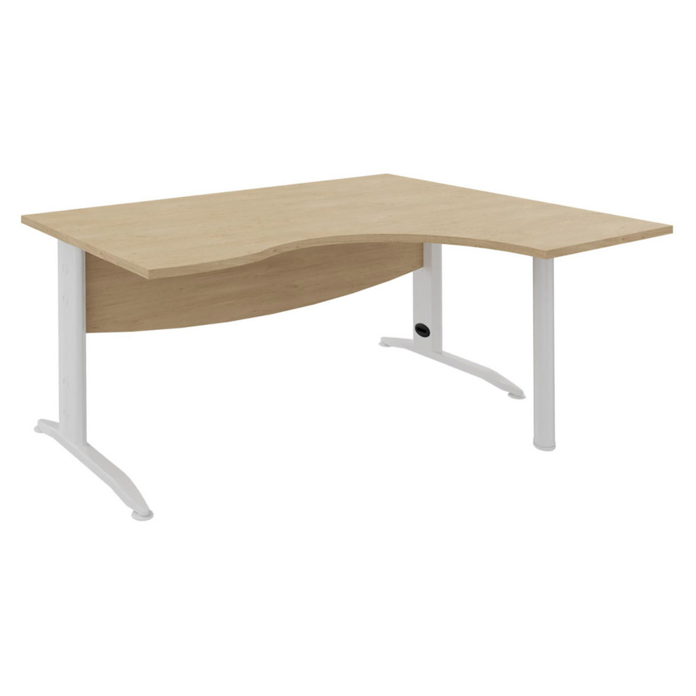 Bureau compact retour  droite Activity Mtal 2 - L.160 x P.120 cm - Plateau Chne clair - Pieds L Blanc