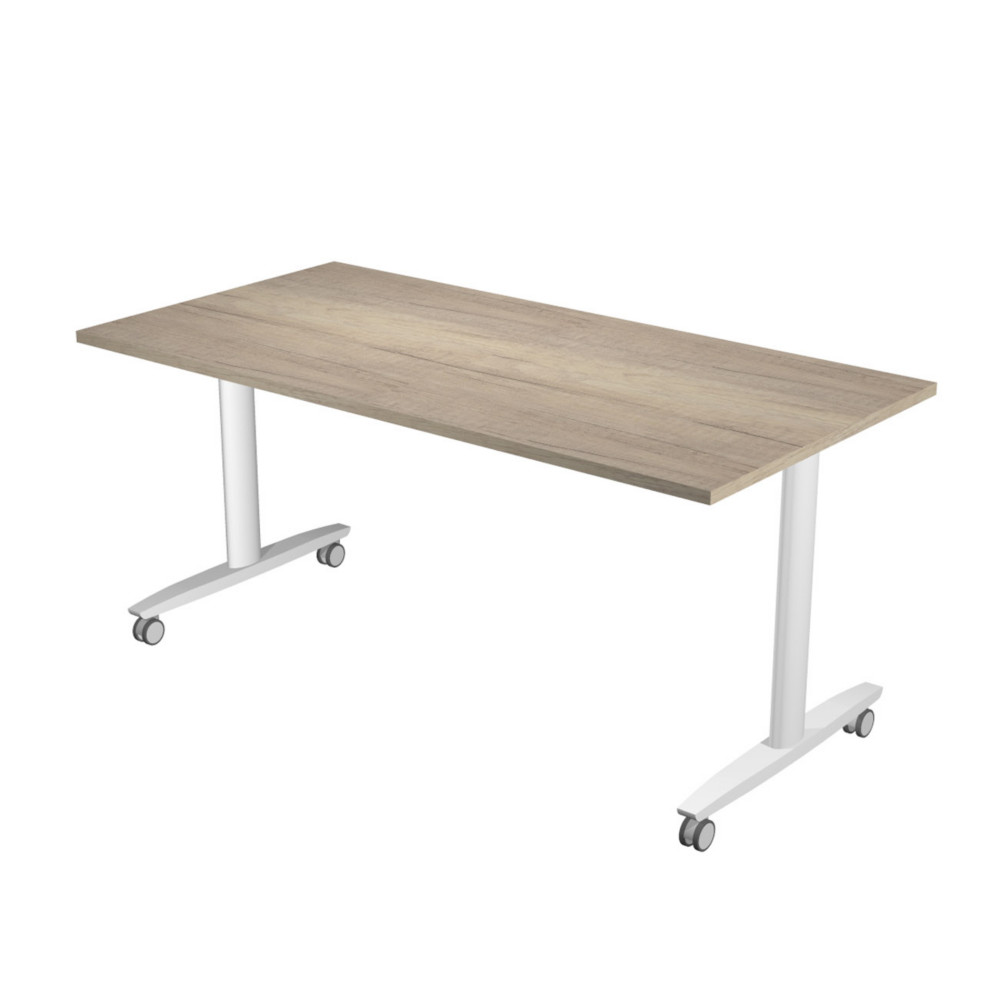 Table rabattable  roulettes PRATIC - L.160 x P.80 cm - Plateau Chne Canadien - Pieds Blanc