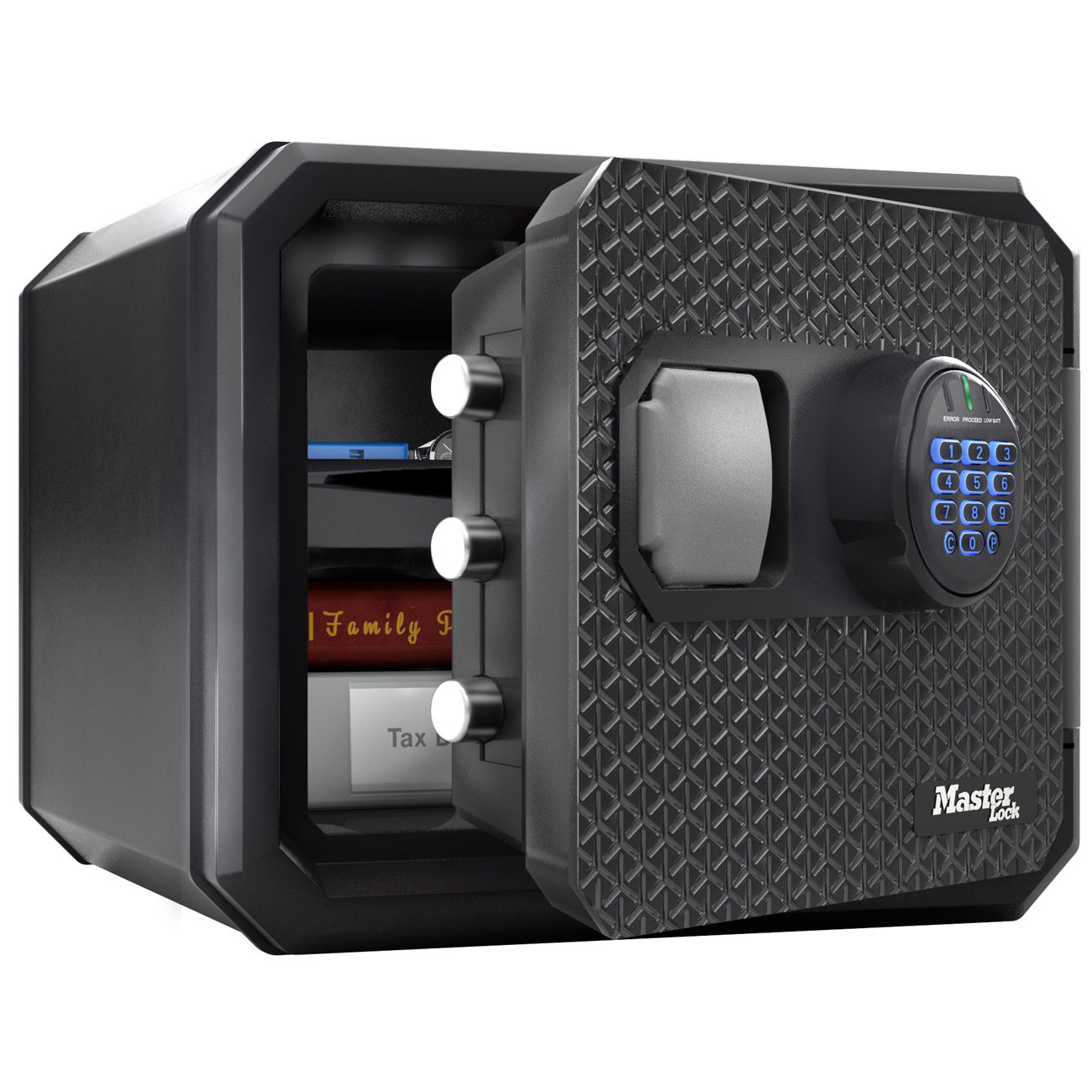 Master Lock Coffre fort à serrure avec combinaison électronique - Anti-feu et étanche - Format L de 22,9 L - Noir