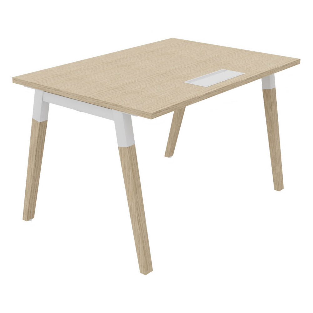 Bureau droit Burocolor A avec trappe d'accs - L.120 x P.80 cm - Plateau Chne - Pieds Bois/Blanc