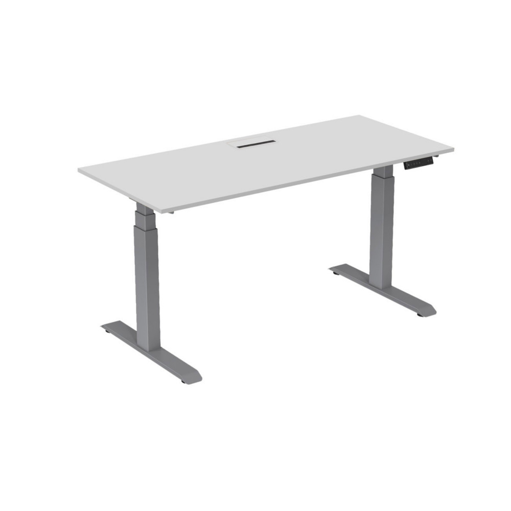 Bureau assis-debout Activ'o - Rglage lectrique en hauteur - L.180 x P.80 cm - Plateau Blanc avec top access - Pieds mtal Gris