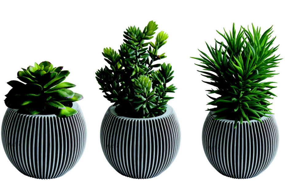 Plantes artificielles Herboria - Pot rond en terre cuite - Lot de 3