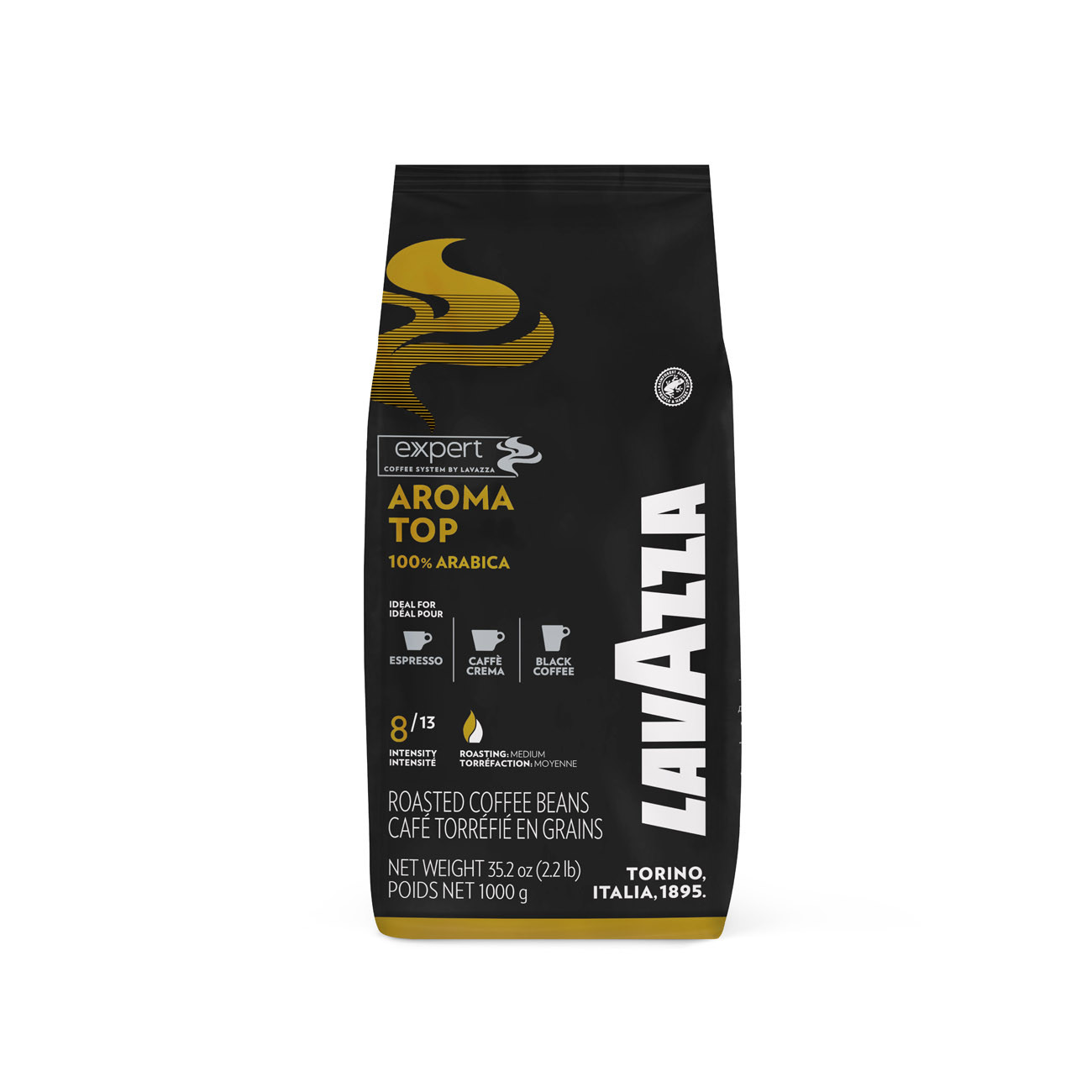 LAVAZZA Paquet de café en grains Expert Aroma Top 100% Arabica - Intensité 8 - Paquet de 1kg