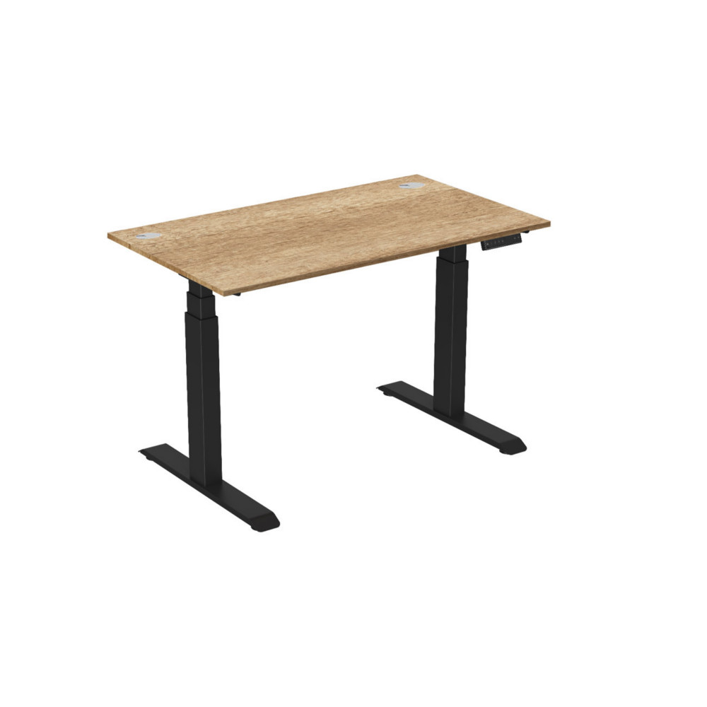 Bureau assis-debout Activ'o - Rglage lectrique en hauteur - L.140 x P.80 cm - Plateau Chne Nebraska avec obturateurs - Pieds mtal Noir