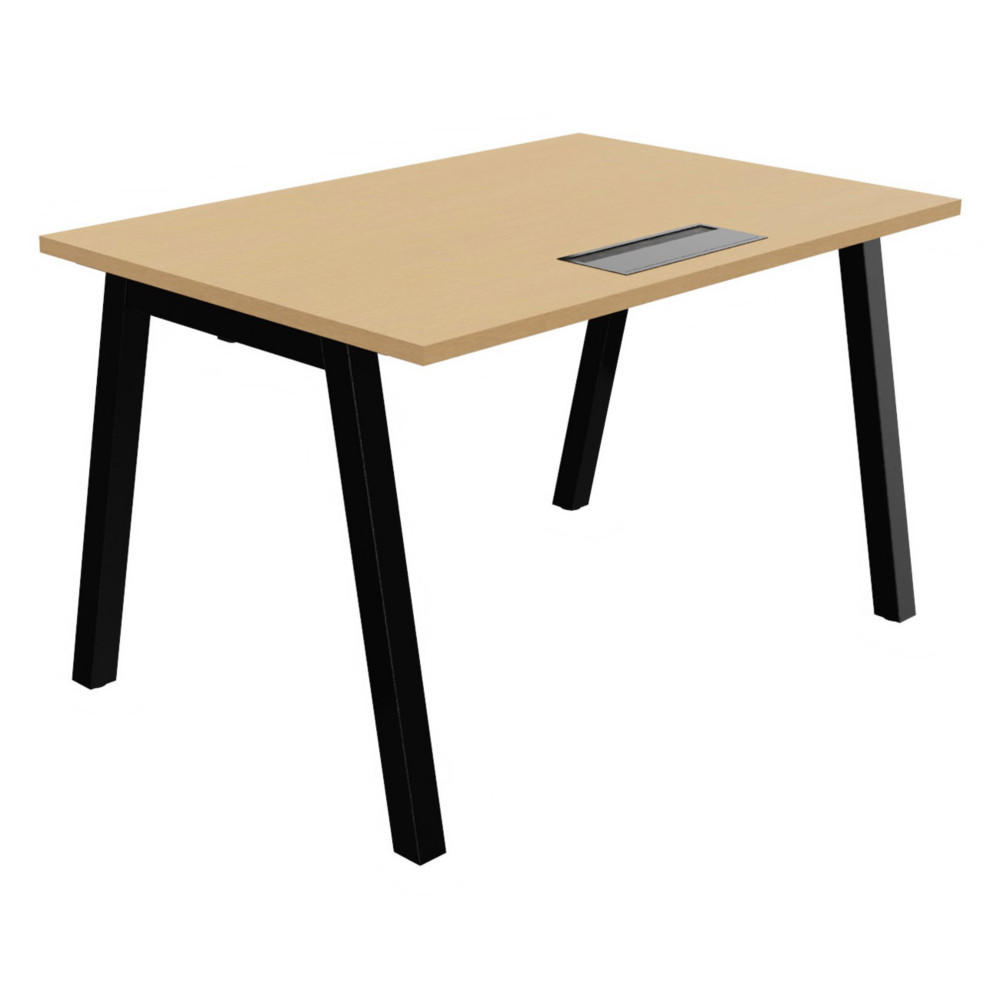 Bureau droit Burocolor A avec trappe d'accs - L.120 x P.80 cm - Plateau Htre - Pieds  Noir