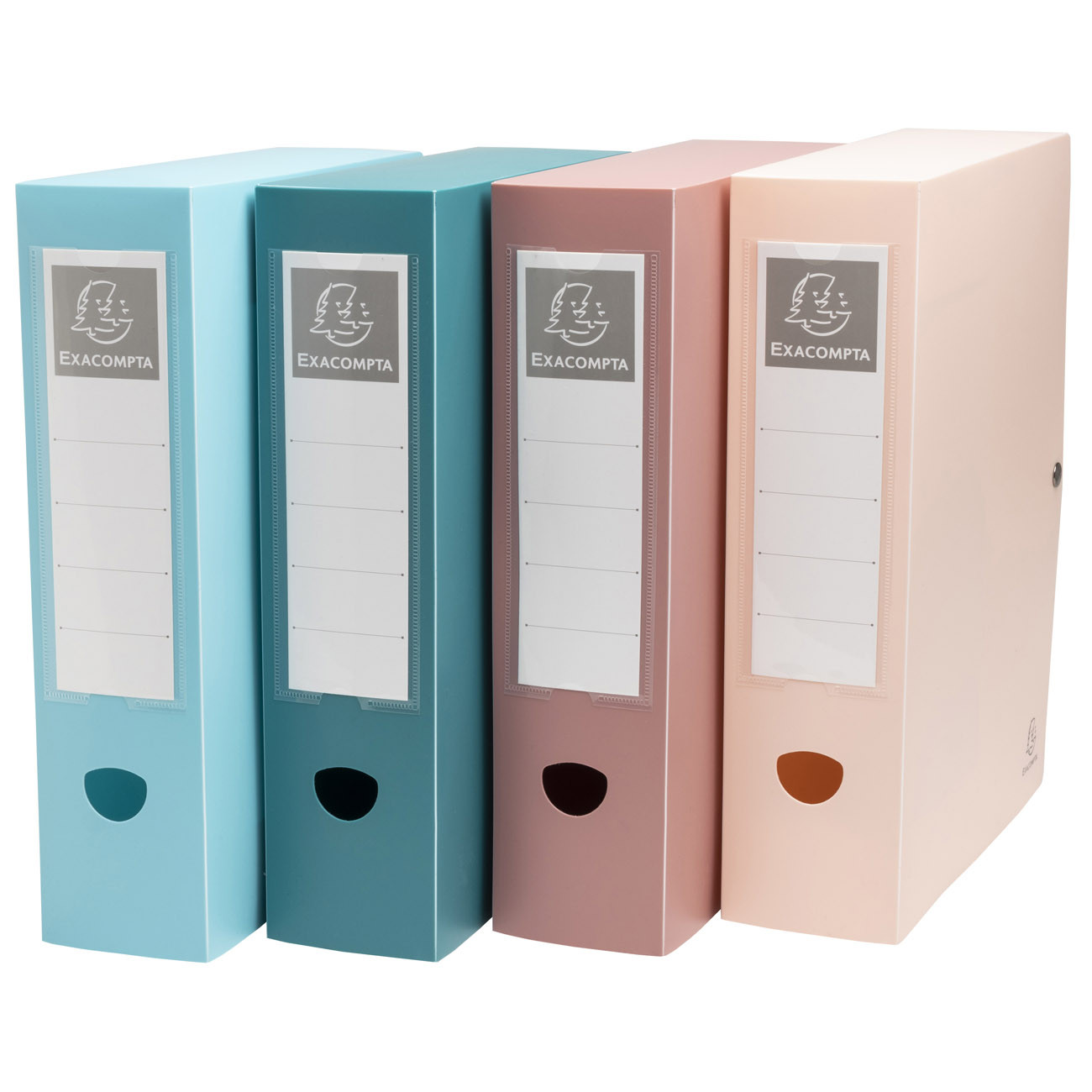 Exacompta+Boite+archive+de+classement+à+pression+Skandi+A4+Dos+8+mm+PP+recycle+-+lot+de+4+couleurs+assorties