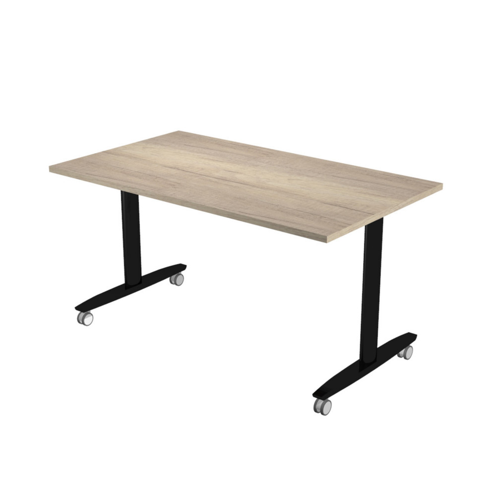 Table rabattable  roulettes PRATIC - L.140 x P.80 cm - Plateau Chne Canadien - Pieds Noir
