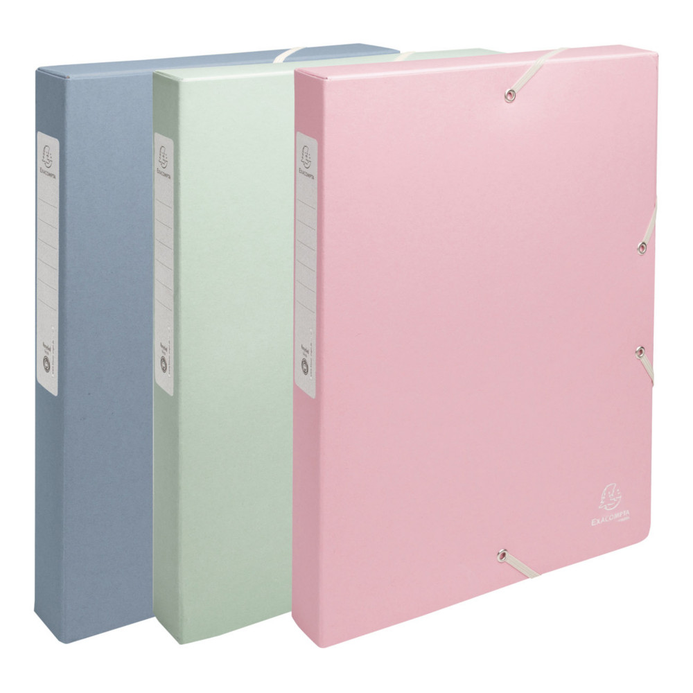 Exacompta Bote de classement avec lastiques 3 rabats Autentik A4 dos 4 cm carte recycle - Lot de 3 couleurs assorties