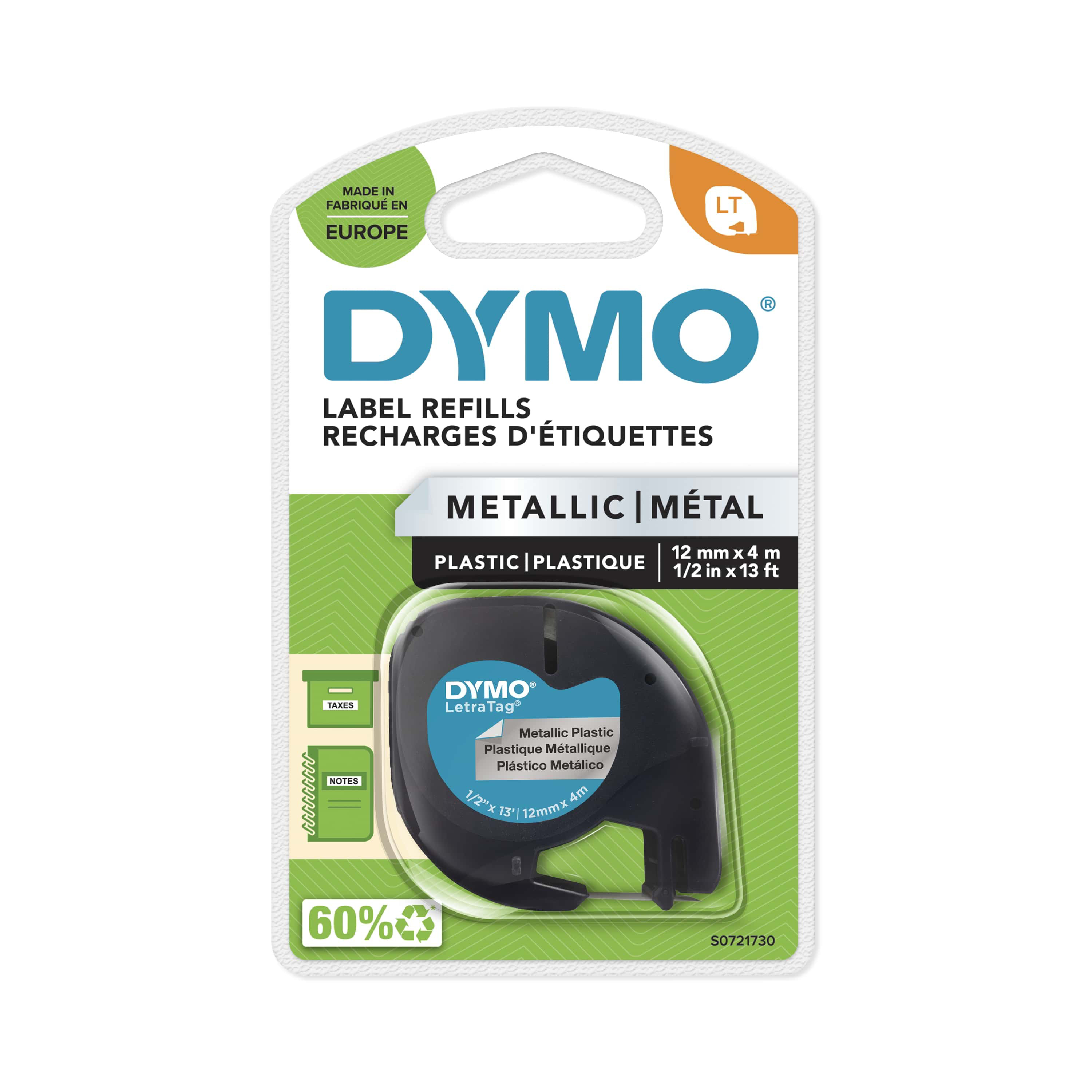 Dymo Ruban LT S0721730 métal LetraTag 12 mm x 4 sur