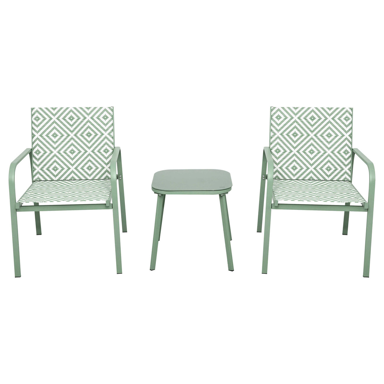 Salon de jardin Cancun - 2 fauteuils et 1 table verre - Couleur Vert