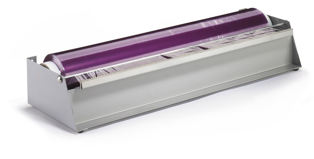 Pack de 4 bobines film tirable alimentaire l.45 cm + 1 drouleur acier