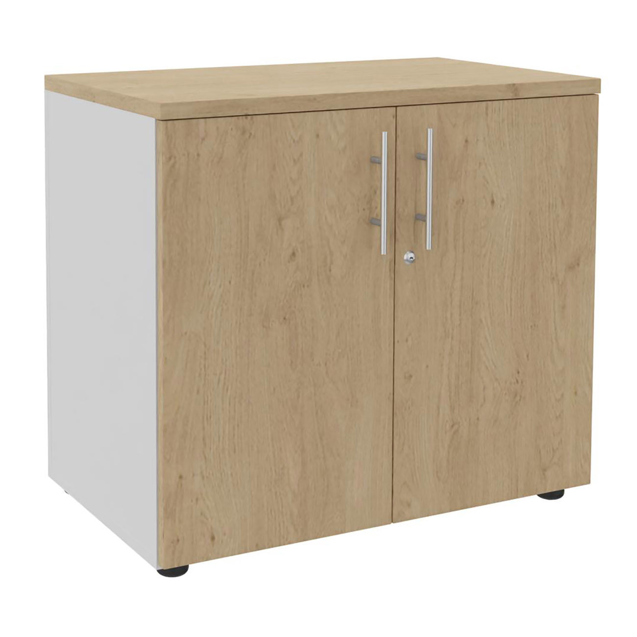 Meuble+bas+Axiome+-+L.80+x+H.72+cm+-+2+portes+-+Corps+Blanc+-+Portes+Chene