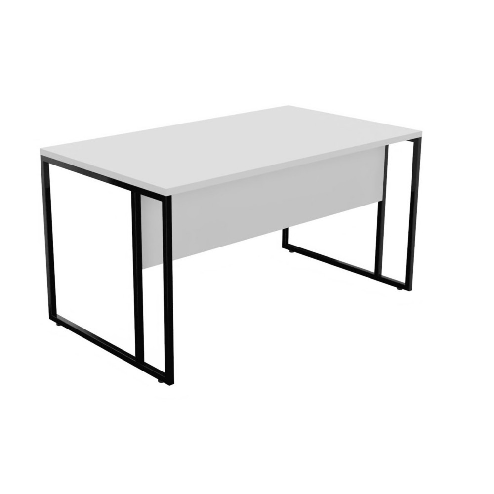 Bureau droit Skyline - L.140 x P.80 cm - Plateau Blanc - Pieds Noir