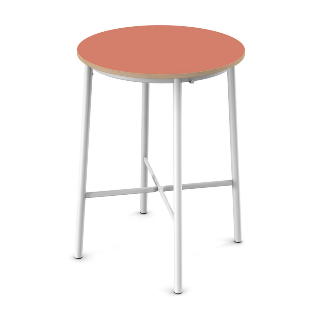 Sokoa Table de restauration ronde Klik H. 110 cm - Plateau Corail - Pieds Blanc
