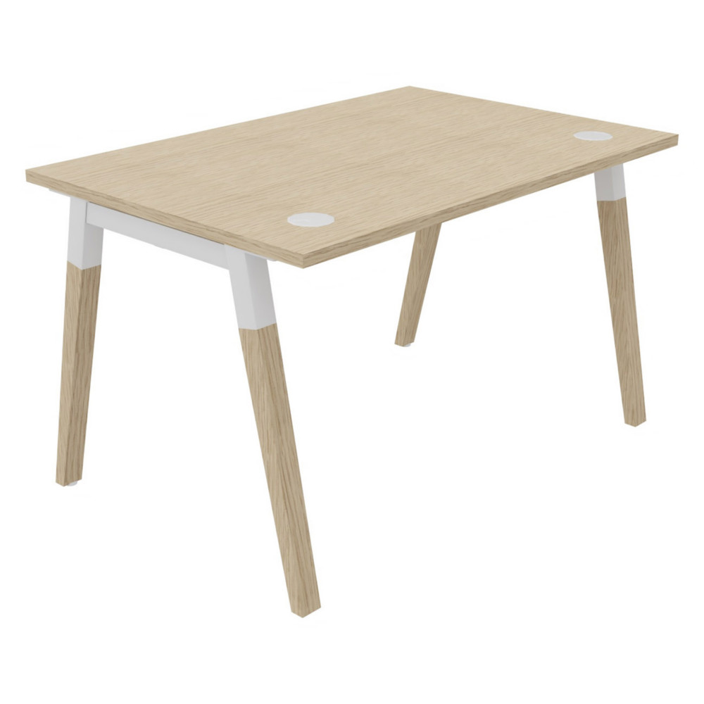 Bureau droit Burocolor A avec obturateurs - L.120 x P.80 cm - Plateau Chne - Pieds Bois/Blanc