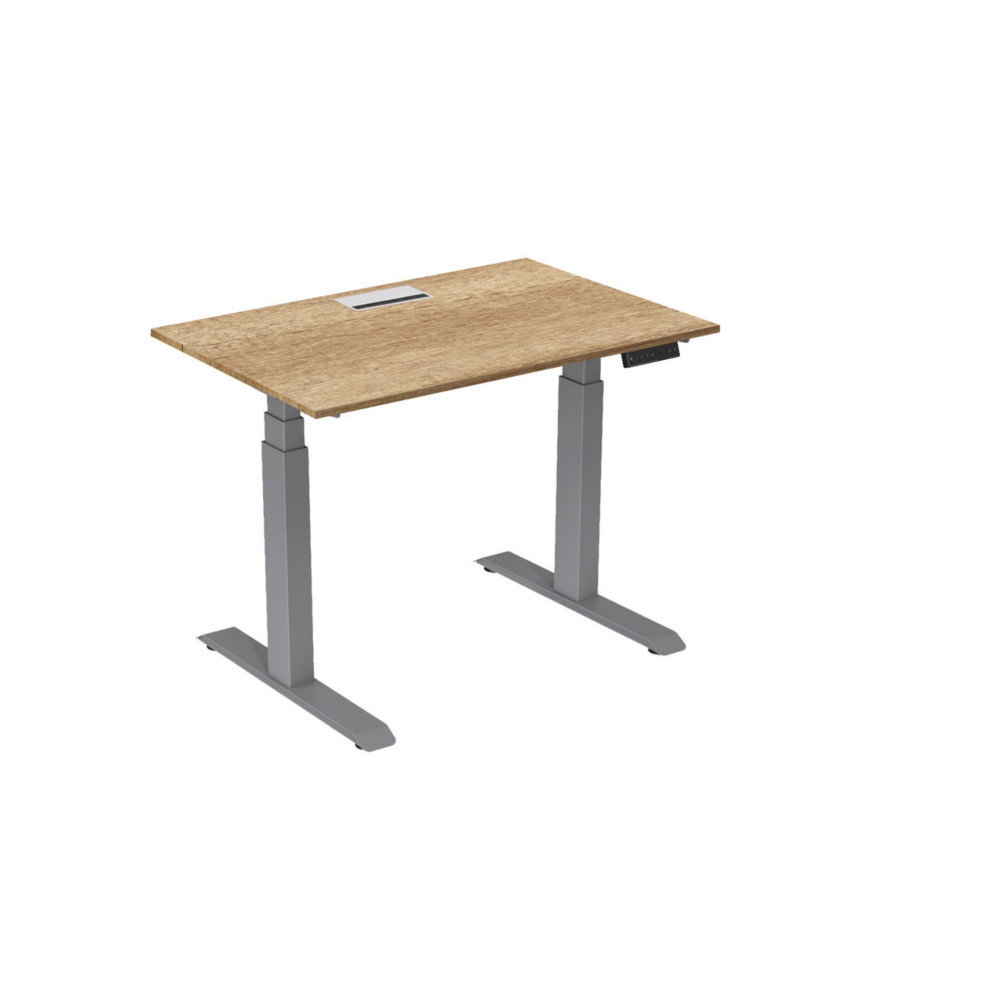 Bureau assis-debout Activ'o - Rglage lectrique en hauteur - L.120 x P.80 cm - Plateau Chne Nebraska avec top access - Pieds mtal Gris