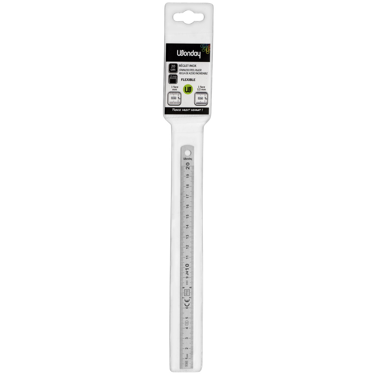 Wonday Réglet inox flexible 2 faces - 1 face en mm et 1 face en 1/2 mm. Longueur 20 cm