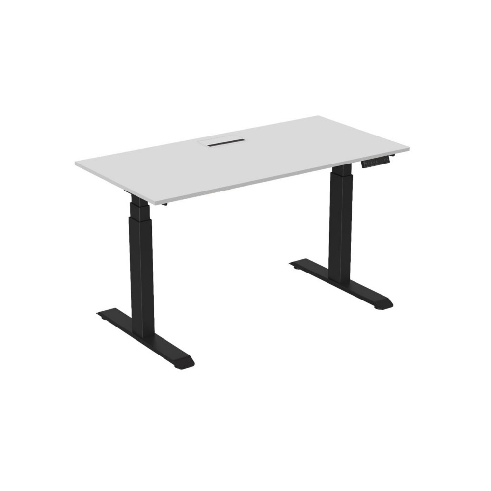 Bureau assis-debout Activ'o - Rglage lectrique en hauteur - L.160 x P.80 cm - Plateau Blanc avec top access - Pieds mtal Noir