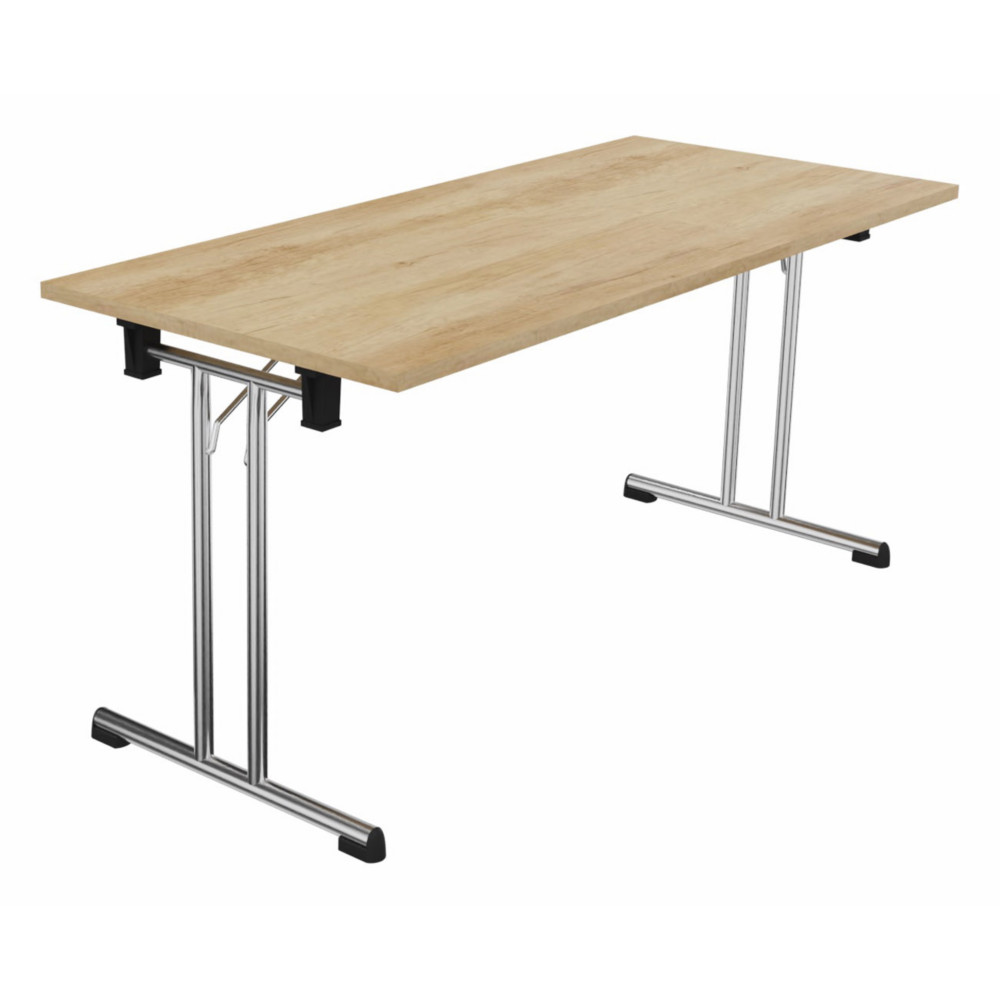Table pliante polyvalente rectangle L. 160 x P. 70 cm - Plateau Chne Nebraska - pieds Chrome