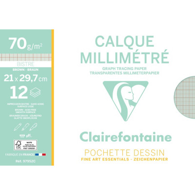 Clairefontaine Papier calque millimétré transparent - A4- 70 g - Pochette dessin de 12 feuilles