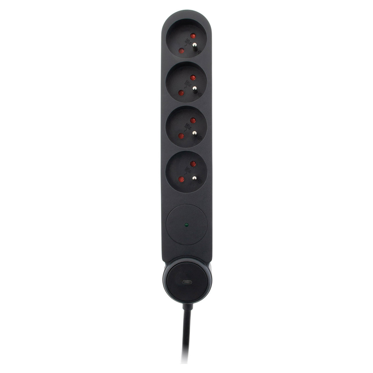 Zenitech Multiprise Bloc de 4 prises secteur en ligne IOTA - Avec interrupteur lumineux - Parafoudre - Câble de 1,4 m - Noir