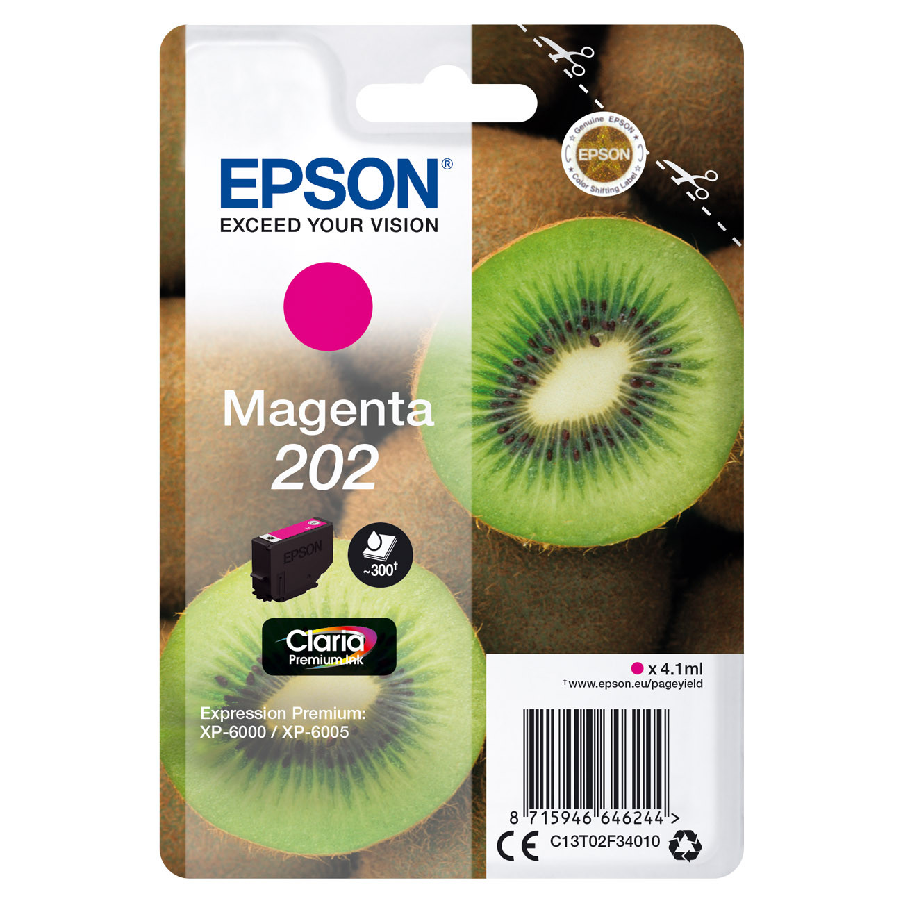 Epson 202 ''Kiwi'' Cartouche d'encre originale Claria Premium C13T02F34010 - Magenta