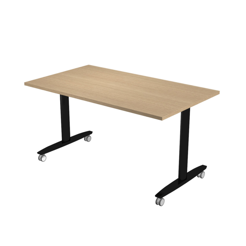Table rabattable  roulettes PRATIC - L.140 x P.80 cm - Plateau Chne - Pieds Noir