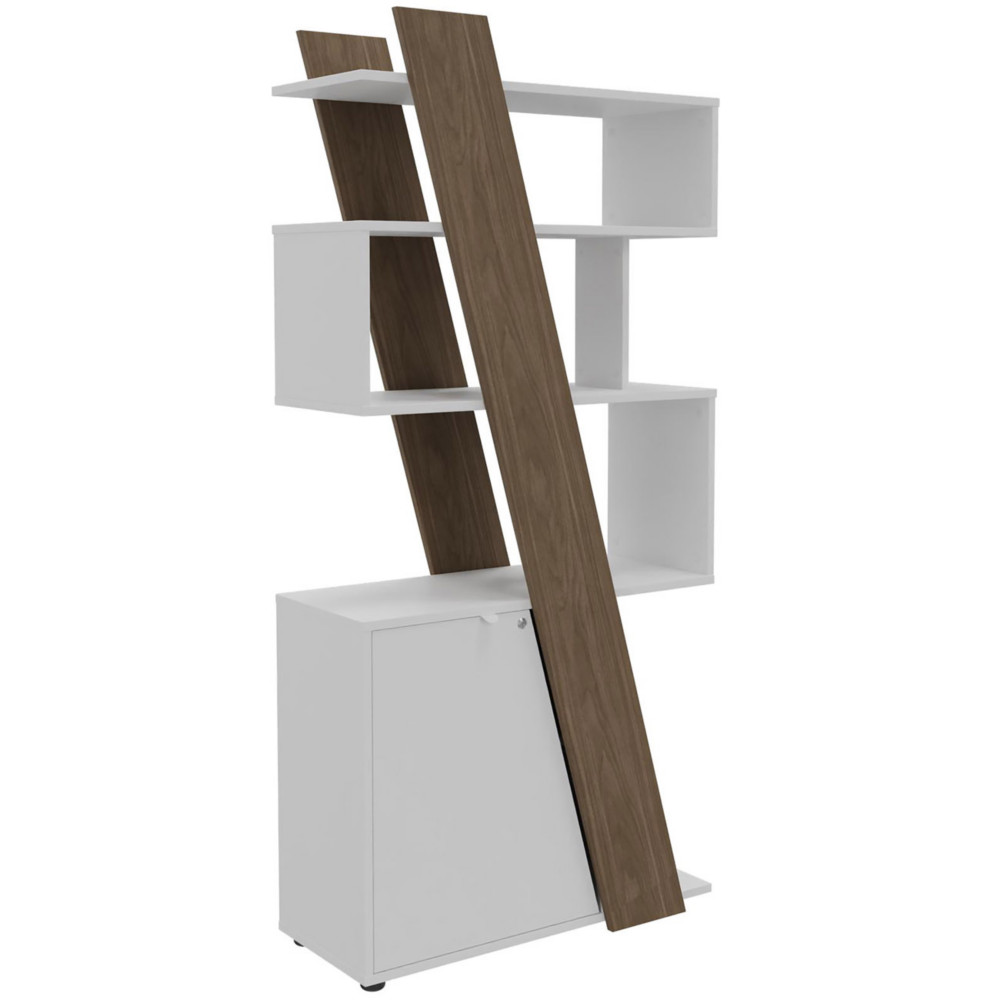 Bibliothque porte  gauche Rha L. 90 x P. 40 x H 190 cm - Structure Noyer - Porte blanche