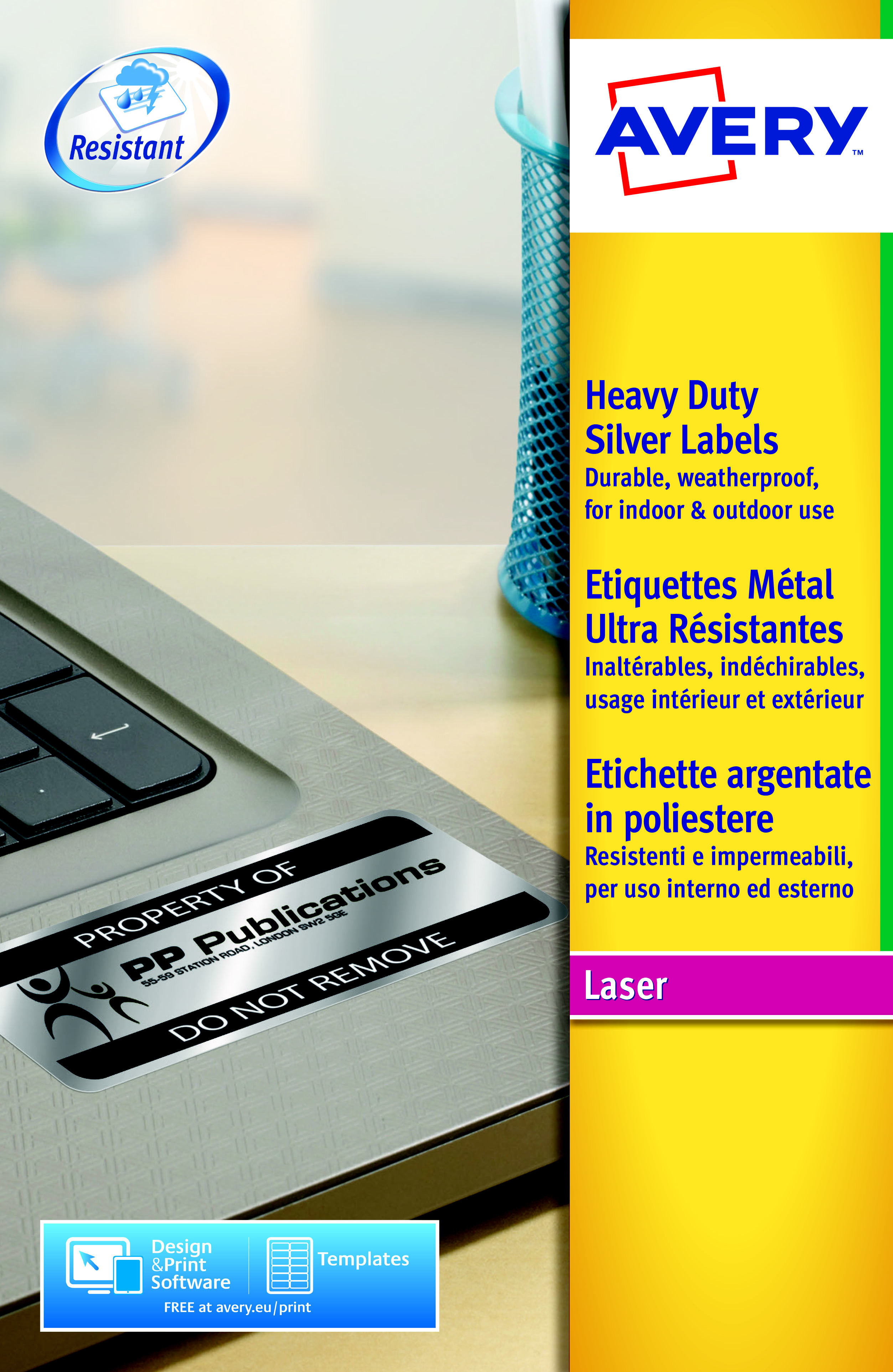 Avery L4775 Etiquettes ultra-résistantes blanches laser - polyester - A4 210 x 297 mm - Boîte de 20