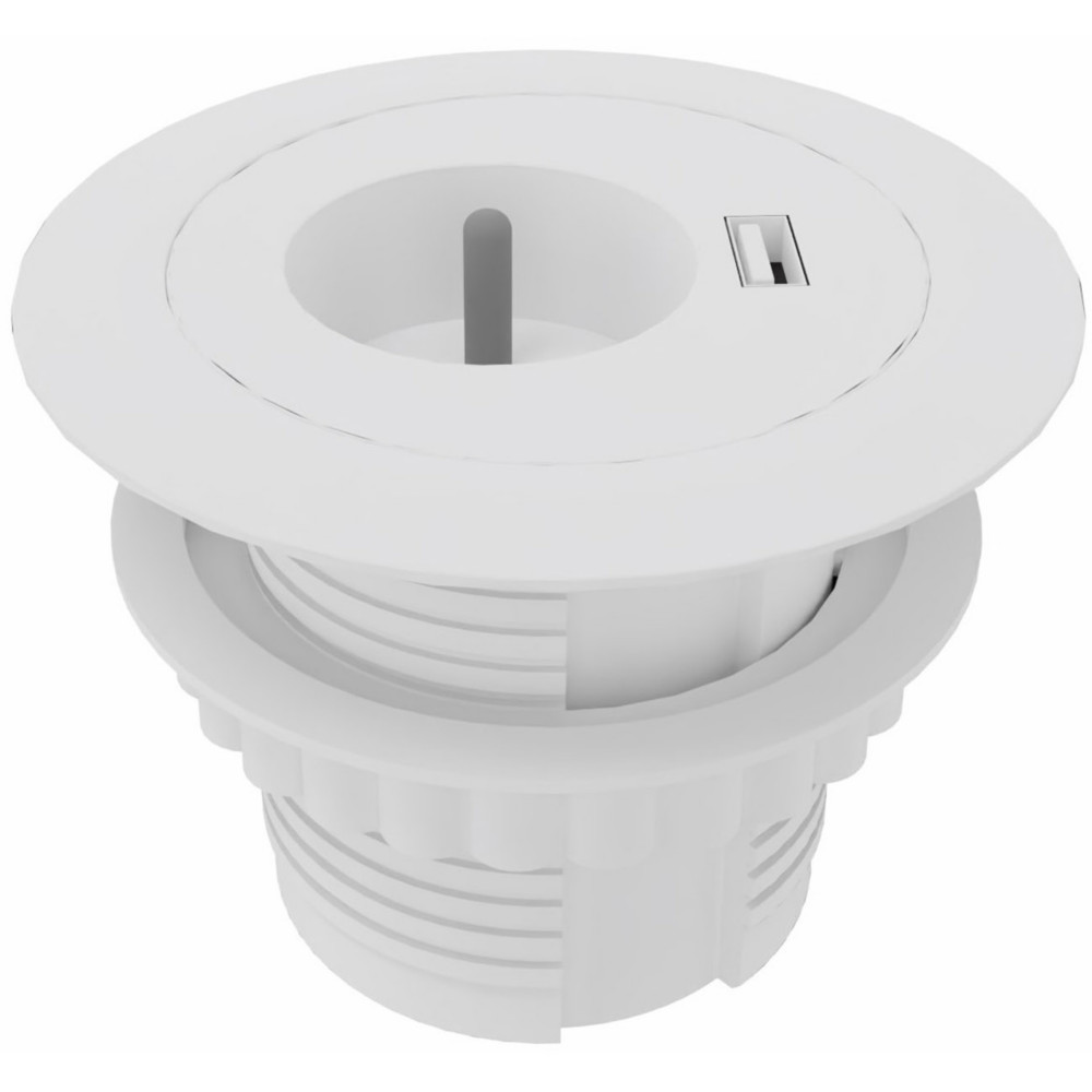 Obturateur lectrifi diamtre 80 cm pour bureau avec prise secteur + prise USB-A (5 V) de chargement - Blanc