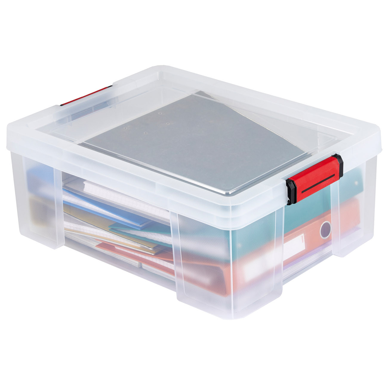 Paperflow Boite de rangement renforcée transparente Clip'N Store avec couvercle et poignées clipsables - Capacité 27 L