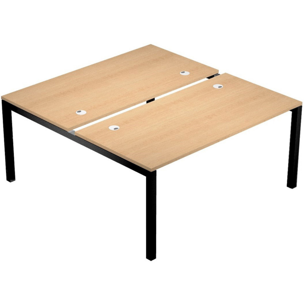Bureau droit partag 2 postes Eminence - L.160 x P.165 cm - Plateau Chne - Pieds Noir