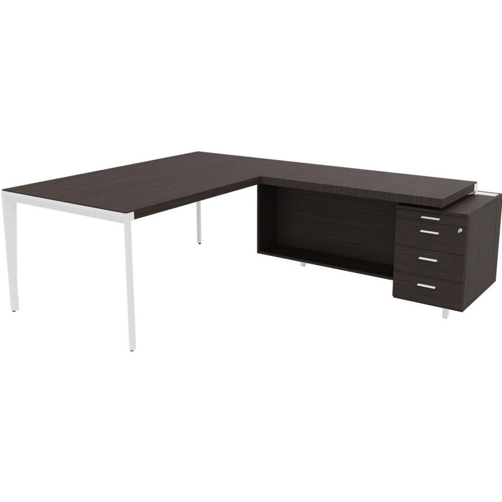 Bureau d'angle direction Arold 192 x 234 avec retour caisson porteur  droite Placage bois bne - Pitement mtal blanc