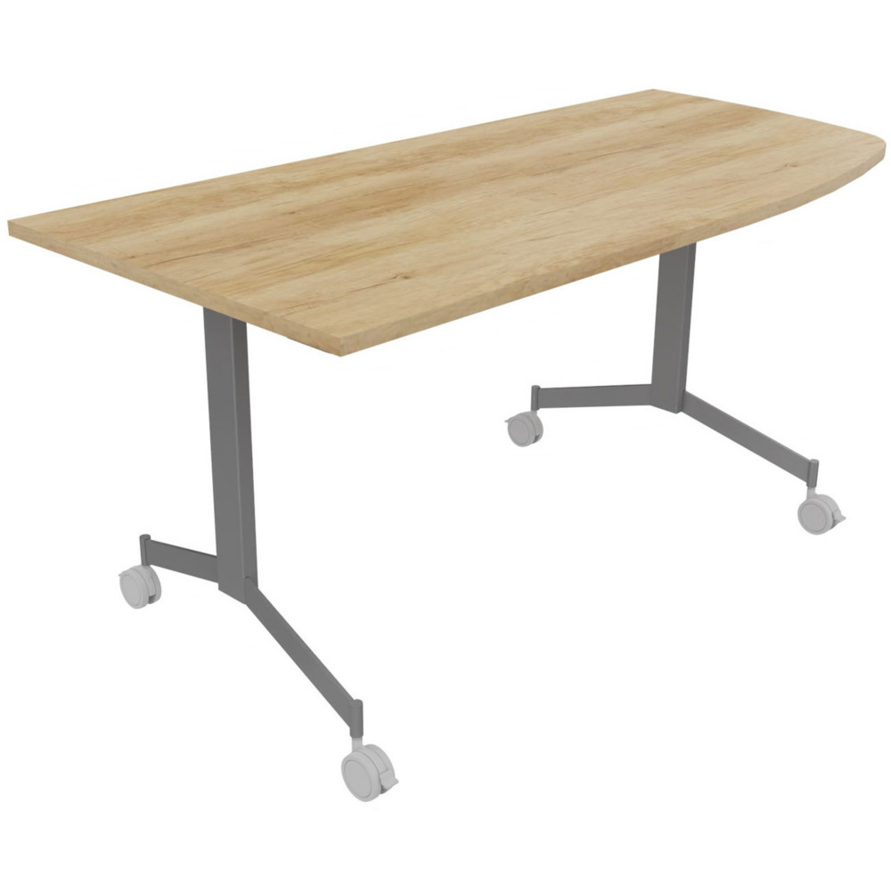 Table mobile rabattable Eureka angle arrondi  droite - L.170 x P.80 cm - Plateau Chne Nebraska - Pieds Aluminium