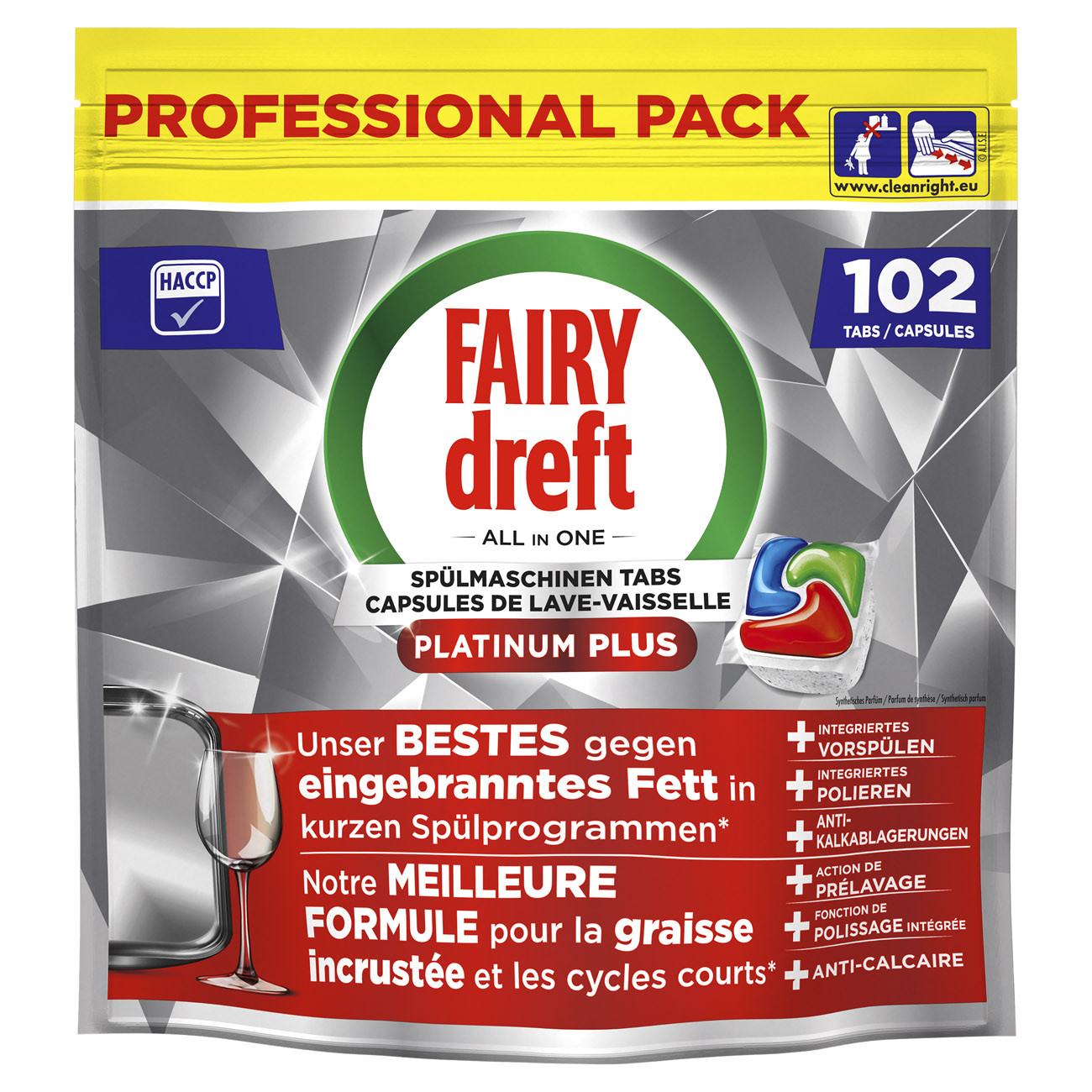 Fairy Professionnel Platinium Plus- Lessive pour lave vaisselle en capsule - 102 doses