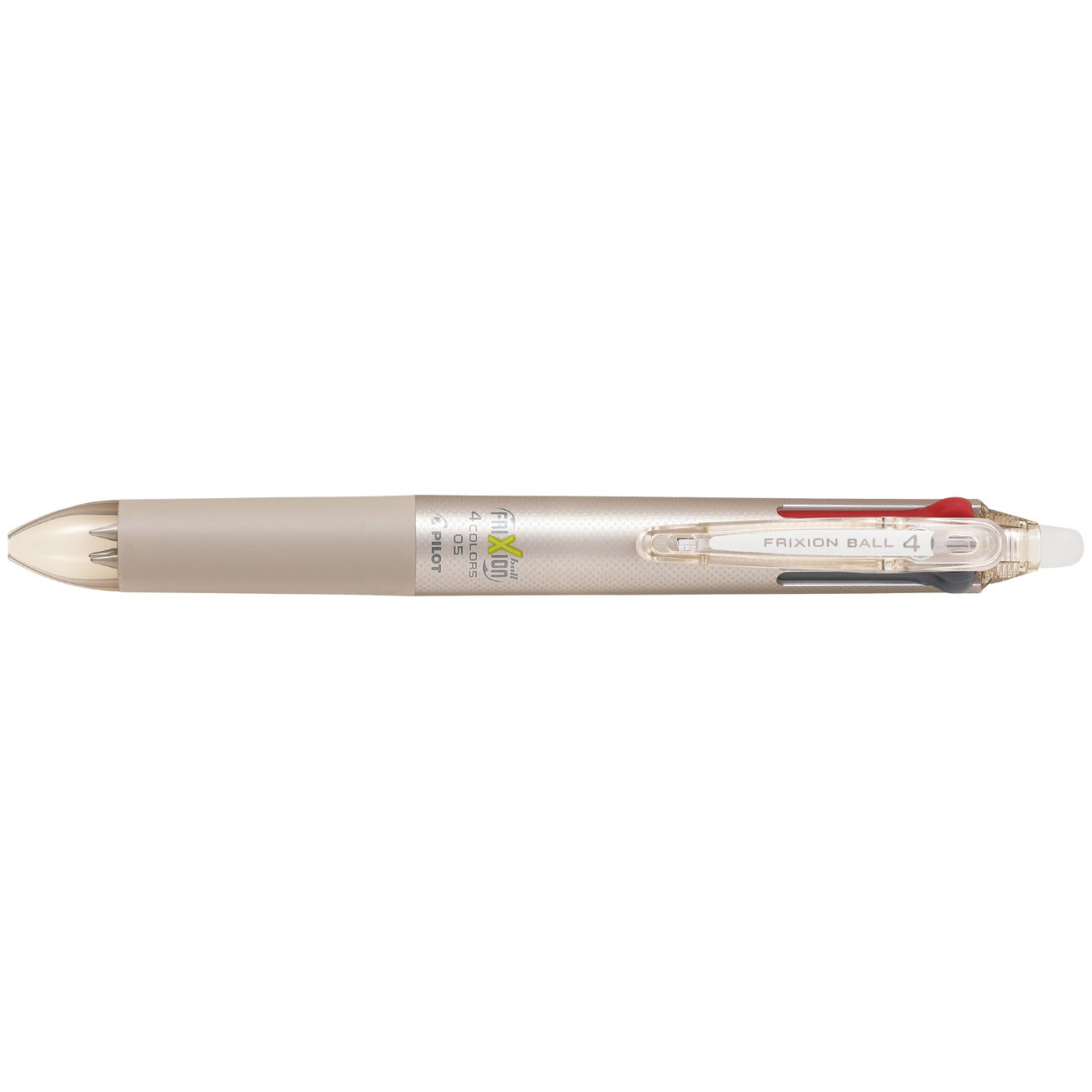 Pilot FriXion Ball Stylo 4 couleurs roller encre gel effaçable et rechargeable - Pointe fine - Corps champagne