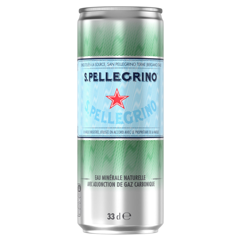 San Pellegrino Eau minrale gazeuse Canette de format slim - Lot de 24 canettes de 33 cl