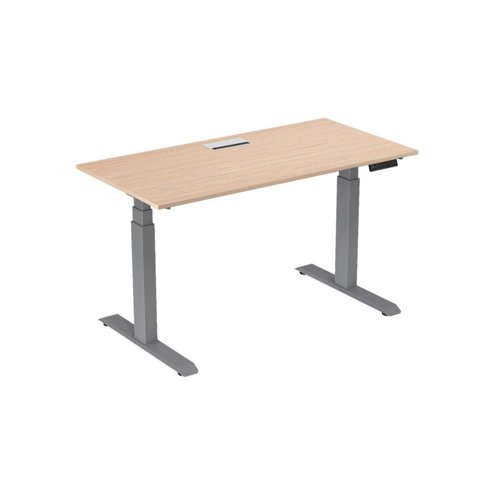 Bureau assis-debout Activ'o - Rglage lectrique en hauteur - L.160 x P.80 cm - Plateau Htre avec top access - Pieds mtal Gris