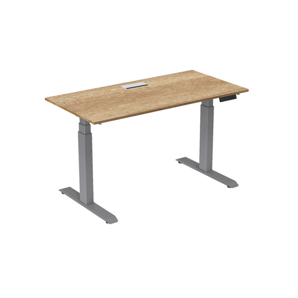 Bureau assis-debout Activ'o - Rglage lectrique en hauteur - L.160 x P.80 cm - Plateau Chne Nebraska avec top access - Pieds mtal Gris