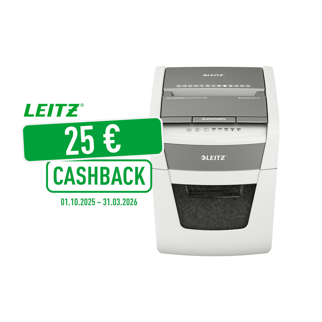Leitz Destructeur de documents IQ Autofeed Small Office 50X coupe croisé DIN P4 - 50 feuilles - Corbeille 20L