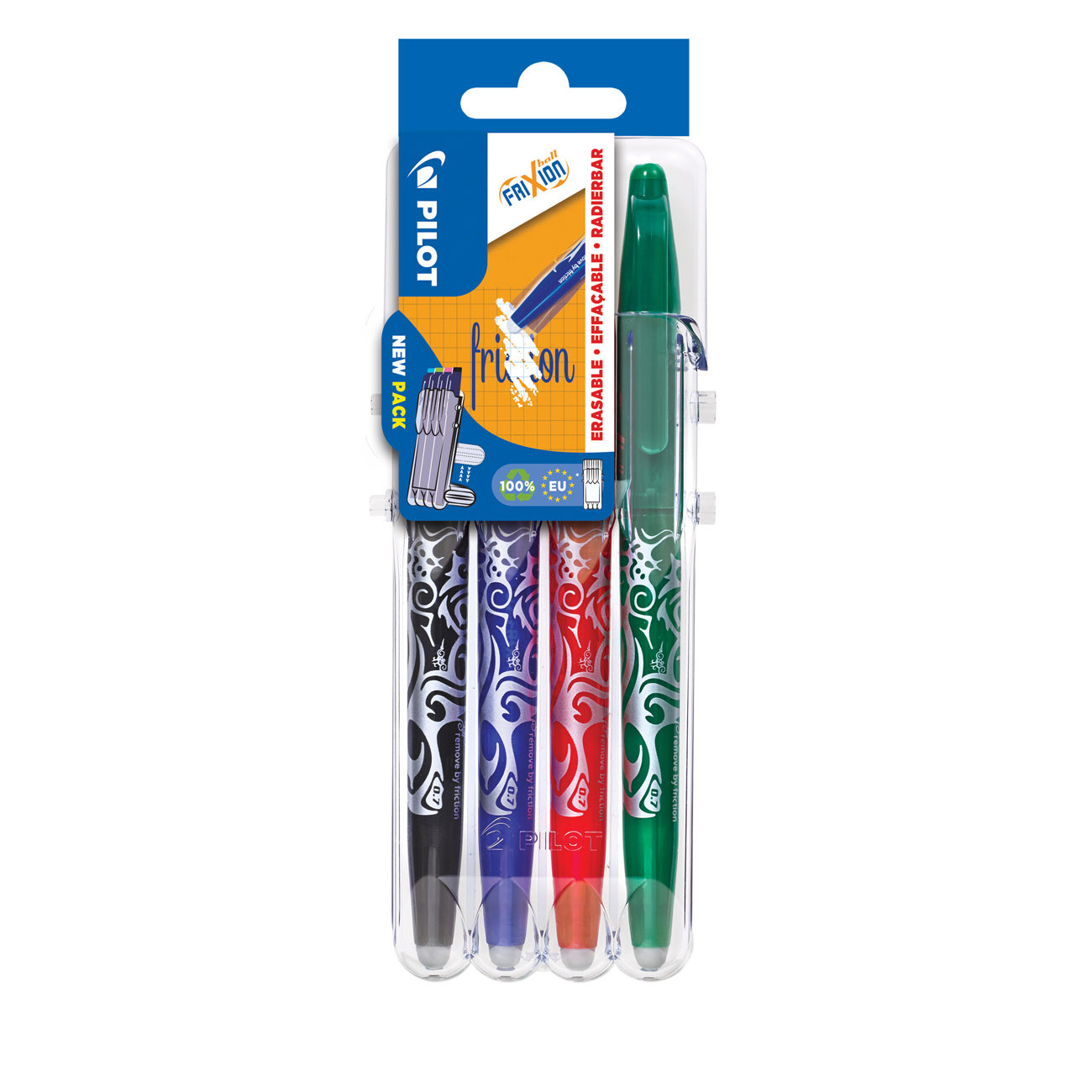 Pilot FriXion Ball Stylo roller encre gel effaçable pointe moyenne 0,7 mm - Etui rigide organiseur de 4 couleurs assorties classiques